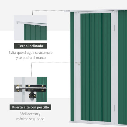 Caseta metalica jardines, Cobertizo jardin, 1,07 m², Cobertizo exterior, Puerta Cerradura y Orificios de Drenaje, Verde, Outsunny, 6