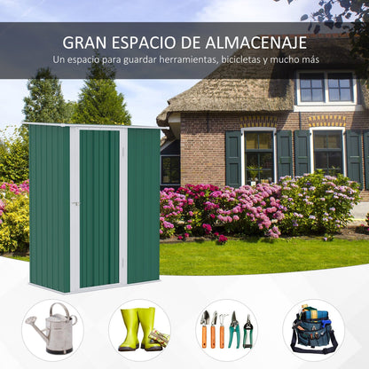 Caseta metalica jardines, Cobertizo jardin, 1,07 m², Cobertizo exterior, Puerta Cerradura y Orificios de Drenaje, Verde, Outsunny, 2