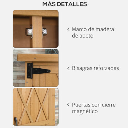 Caseta jardin, Caseta de madera, Armario exterior, Cobertizo jardin, con 2 Puertas 4 Estantes, Natural, Outsunny, 7