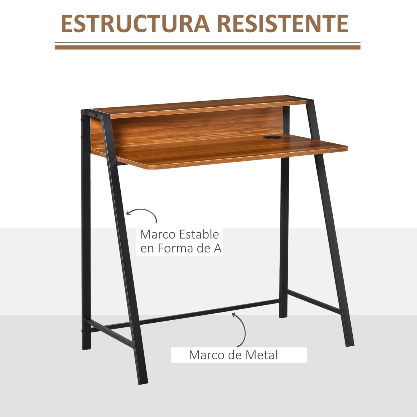 Mesa escritorio, Mesa Ordenador, con Encimera de Madera Patas de Metal, Escritorio Pequeño, Mesa de Estudio, Mesa Oficina, HOMCOM, 5