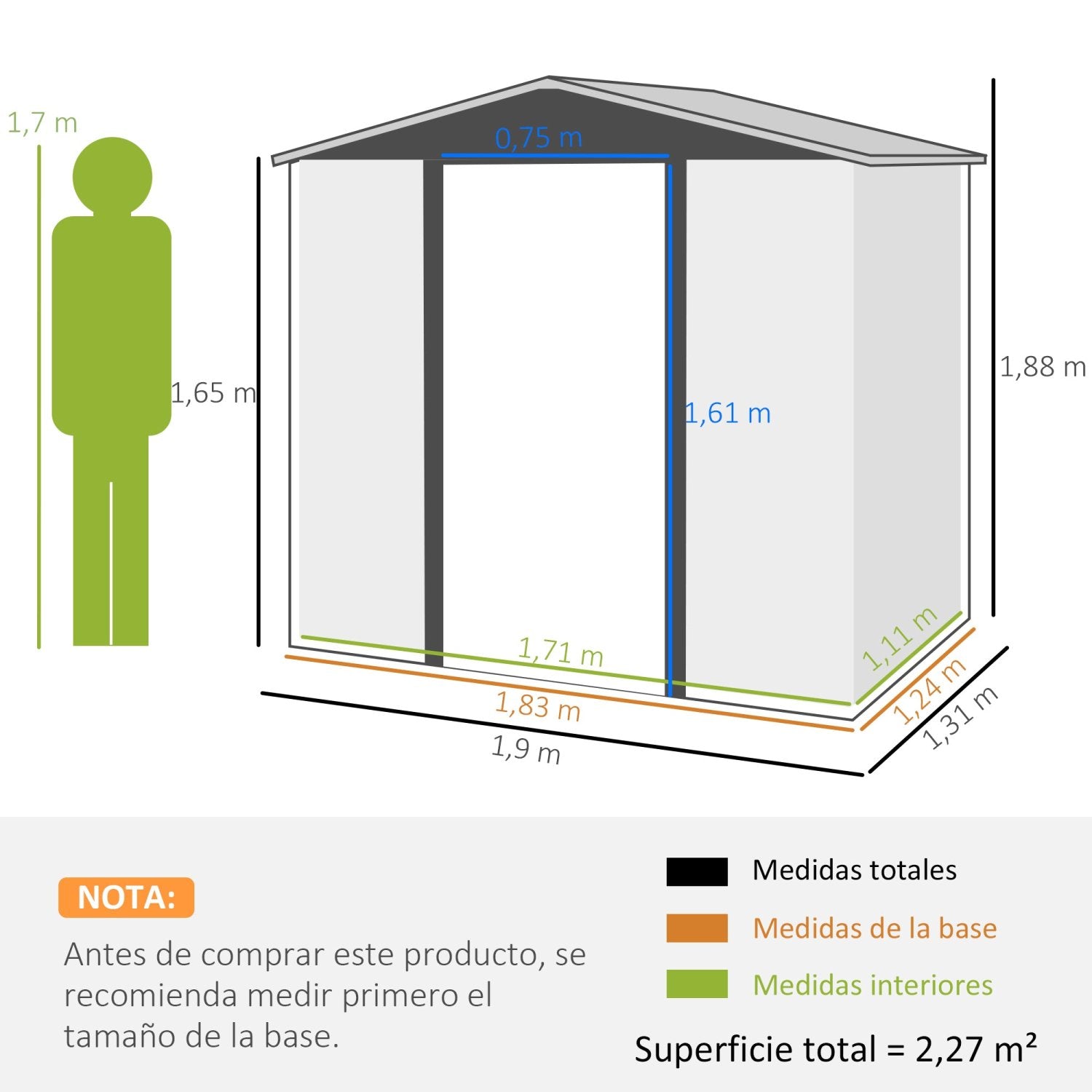 Caseta metalica jardines, Cobertizo exterior, de Herramientas, 2 Ventanas de Ventilación y Puerta para Terraza, Roble, Outsunny, 5