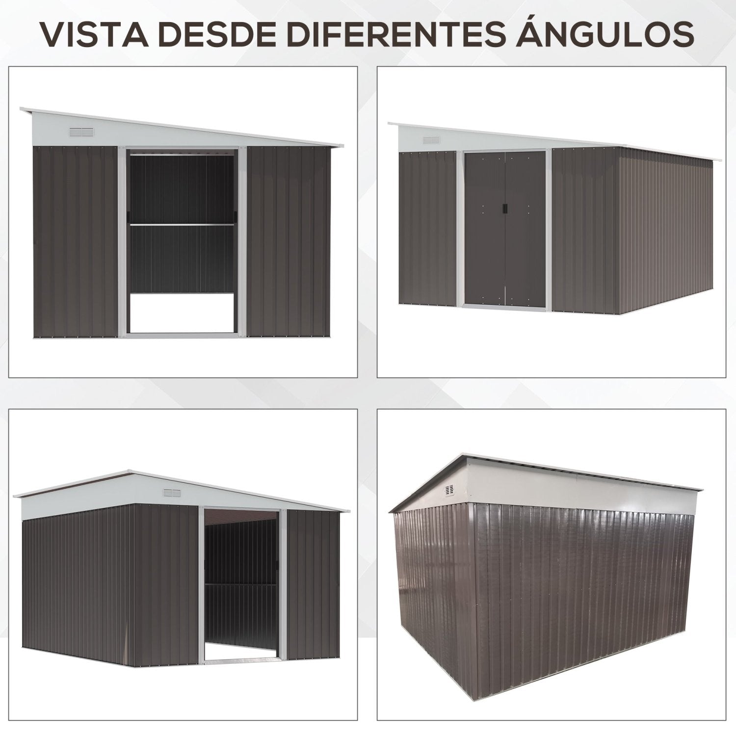 Caseta metalica jardines, Cobertizo exterior, 8,9 m², para Almacenamiento de Herramientas con Puerta y 2 Ventanas Gris, Outsunny, 6