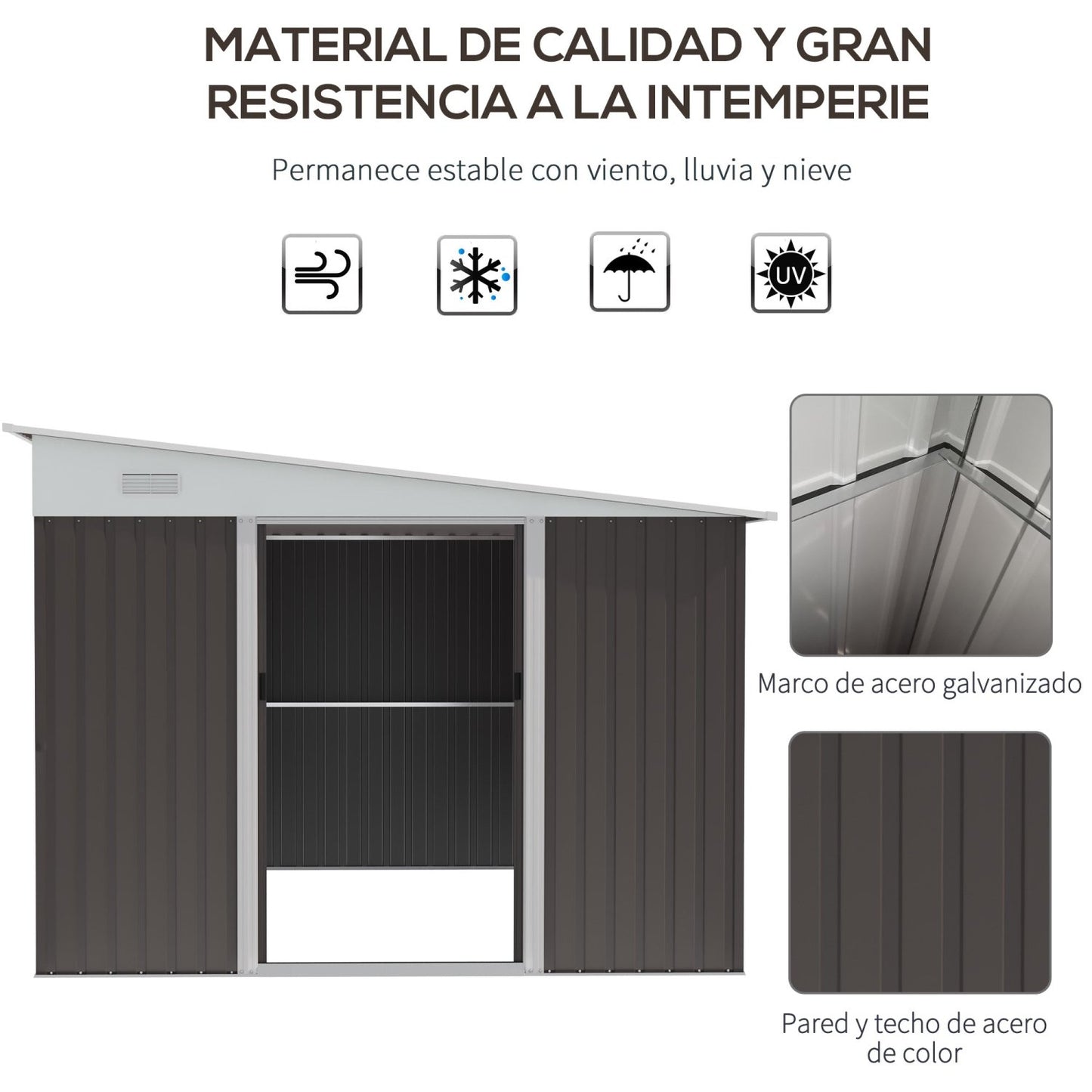 Caseta metalica jardines, Cobertizo exterior, 8,9 m², para Almacenamiento de Herramientas con Puerta y 2 Ventanas Gris, Outsunny, 2