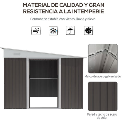 Caseta metalica jardines, Cobertizo exterior, 8,9 m², para Almacenamiento de Herramientas con Puerta y 2 Ventanas Gris, Outsunny, 2