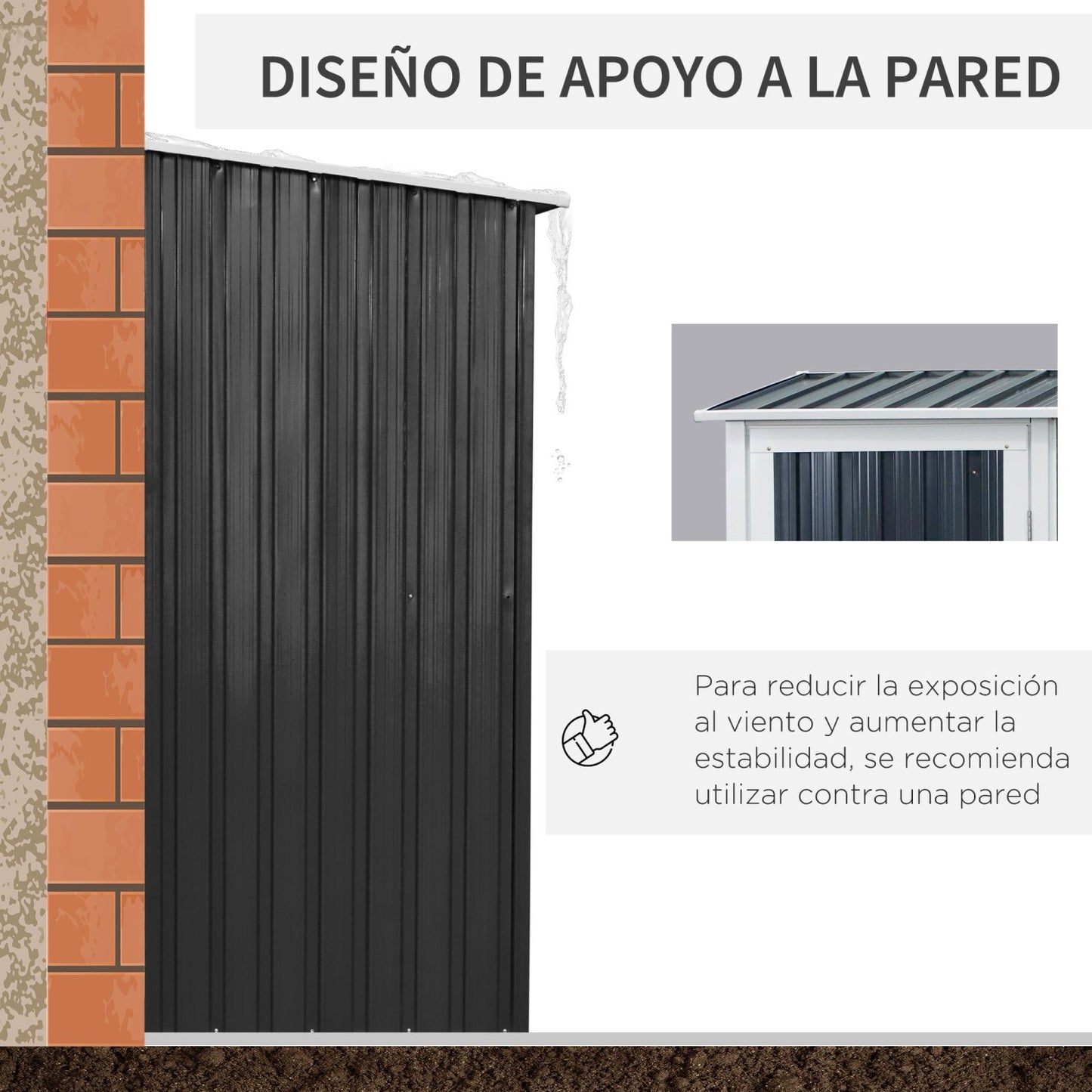 Caseta metalica jardines, Cobertizo exterior, 1,07 m², Cobertizo jardin, Puerta Cerradura y Orificios de Drenaje, Gris, Outsunny, 8