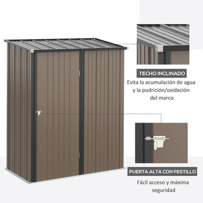 Caseta metalica jardines, 1,34 m², Cobertizo exterior, 1 Puerta y Cerradura para Almacenamiento de Herramientas, Marrón, Outsunny, 6