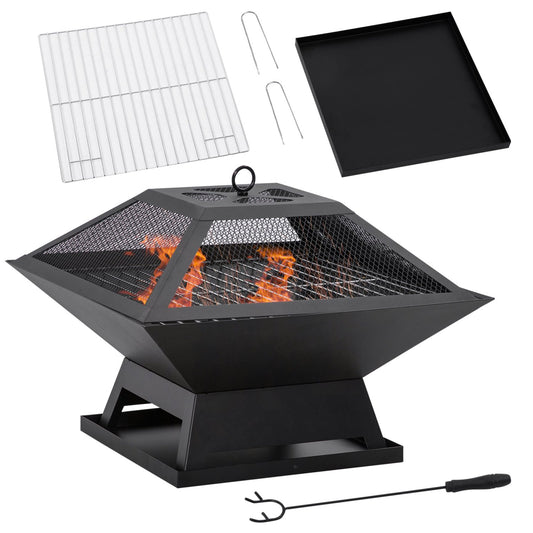Brasero, Brasero Exterior, Pozo de Fuego, para Jardín, con Protector de Chispas y Atizador, para Terraza Camping Negro, Outsunny, 1