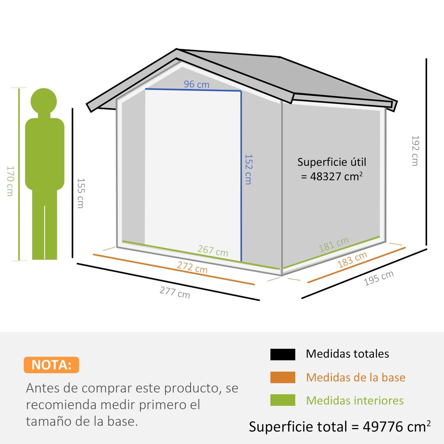 Caseta metalica jardines, 4,9 m², Cobertizo exterior,Caseta jardin, con 2 Puertas Corredizas Base Refuerzo, Gris, Outsunny, 3