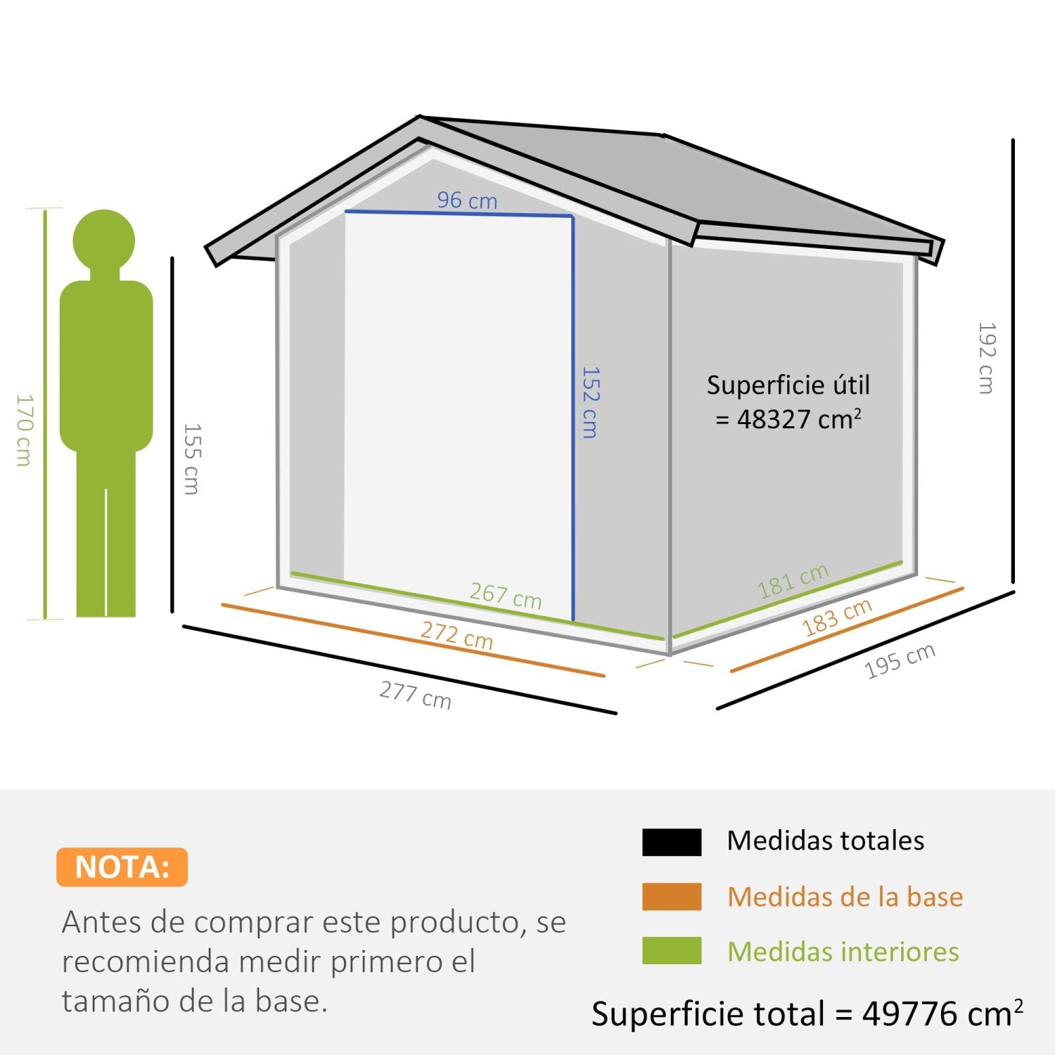 Caseta metalica jardines, 4,9 m², Cobertizo exterior,Caseta jardin, con 2 Puertas Corredizas Base Refuerzo, Gris, Outsunny, 3