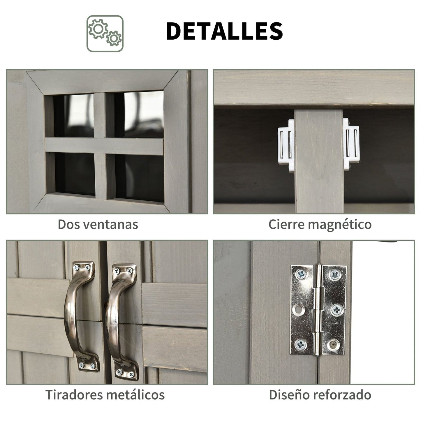 Armario exterior, Caseta jardin, Caseta de madera, Doble Puertas Techo impermeable Compartimientos, Madera Maciza, Outsunny, 5