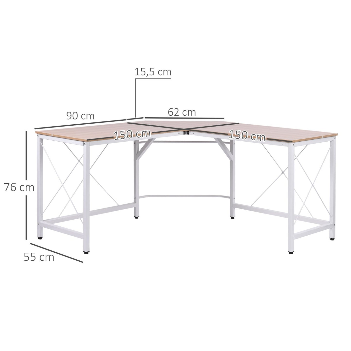 Escritorio Esquinero, Escritorio Ordenador, Mesa Escritorio, con Marco de Acero, Carga 70 kg, Moderna, Mesa de Estudio, HOMCOM, 6