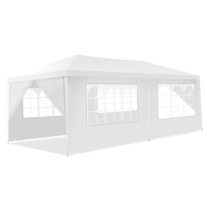 Carpa Plegable, Gazebo, Cenador Plegable, Pergola Plegable, con 4 Cortinas Laterales Removibles, 2 Puertas, Blanco, Costway, 1