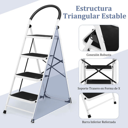 Escalera, Escalera Plegable, 4 Peldaños Pedal Antideslizante y Travesaño de Acero Portátil, Carga 150kg, Costway, 6