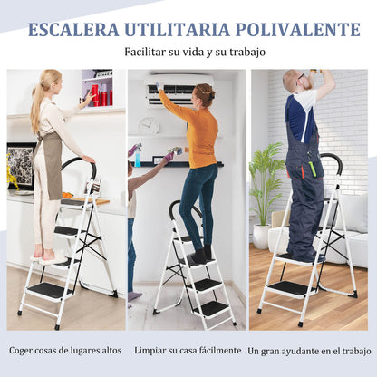 Escalera, Escalera Plegable, 4 Peldaños Pedal Antideslizante y Travesaño de Acero Portátil, Carga 150kg, Costway, 7