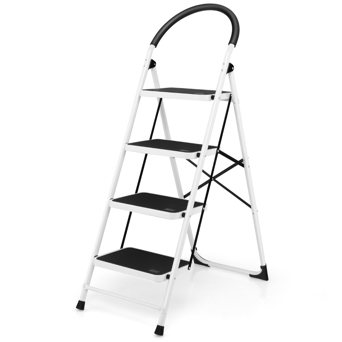 Escalera, Escalera Plegable, 4 Peldaños Pedal Antideslizante y Travesaño de Acero Portátil, Carga 150kg, Costway, 1