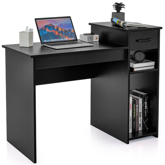 Mesa Escritorio, Escritorio Pequeño, Mesa Estudio, Escritorio con Cajone, Soporte de CPU, 2 Niveles, Negro, Costway, 1