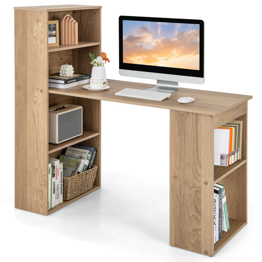 Mesa Estudio, Mesa Escritorio, Escritorio Ordenador, Mesa de Oficina, con Estantería de Almacenamiento, Natural, Costway, 1