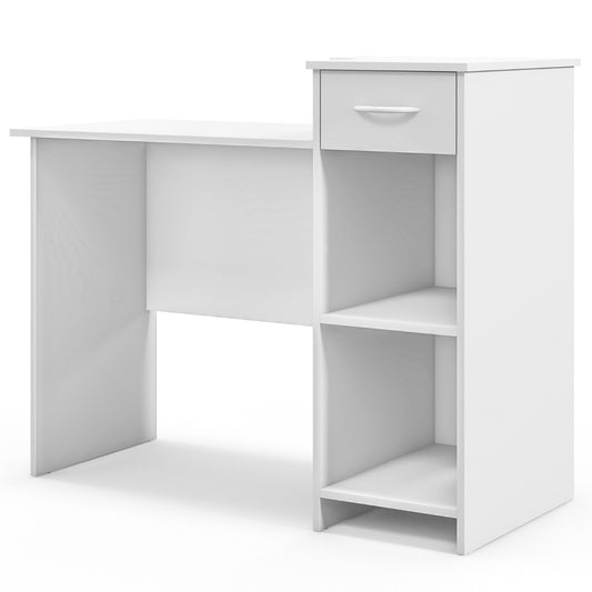 Mesa Escritorio, Escritorio Pequeño, Escritorio con Cajones, Mesa de Oficina, con Estante Ajustable Orificio Blanco, Costway, 1