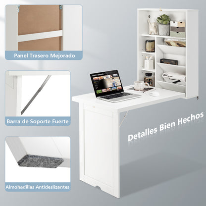 Mesa Abatible Pared, Escritorio Plegable Pared, Mesa Escritorio Plegable, Mesa Escritorio, Blanco, Costway, 8