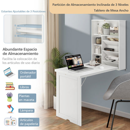 Mesa Abatible Pared, Escritorio Plegable Pared, Mesa Escritorio Plegable, Mesa Escritorio, Blanco, Costway, 6