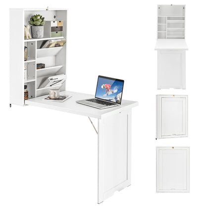 Mesa Abatible Pared, Escritorio Plegable Pared, Mesa Escritorio Plegable, Mesa Escritorio, Blanco, Costway, 1