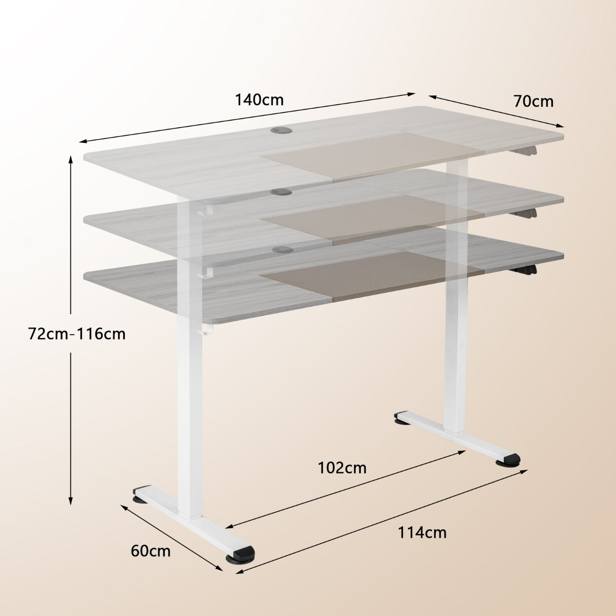 Escritorio Elevable, Mesa Regulable en Altura, Eléctrico, Escritorio Ordenador, Mesa Estudio, Gris, Costway, 3