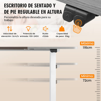 Escritorio Elevable, Mesa Regulable en Altura, Eléctrico, Escritorio Ordenador, Mesa Estudio, Gris, Costway, 7