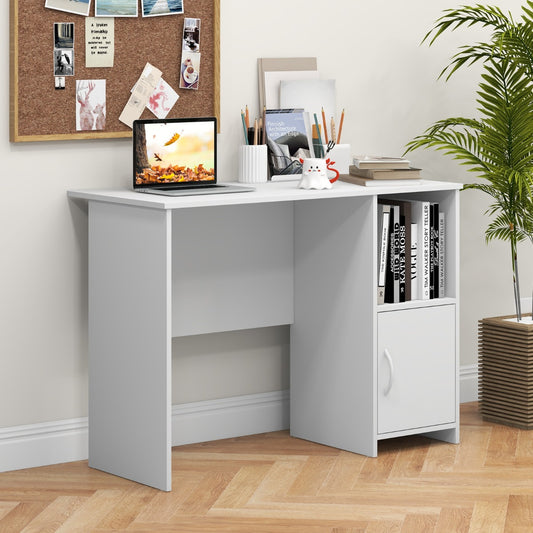 Mesa Estudio, Mesa Escritorio, Mesa Ordenador, para Computadora con Gabinete Orificios Blanco, Costway, 2