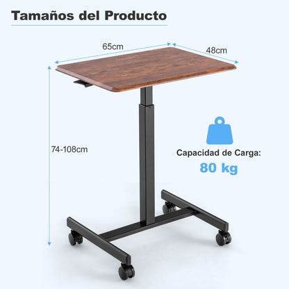 Escritorio con Ruedas, Escritorio Pequeño, Mesa de Oficina, Escritorio Móvil para Computadora Portátil, Marrón, Costway, 3