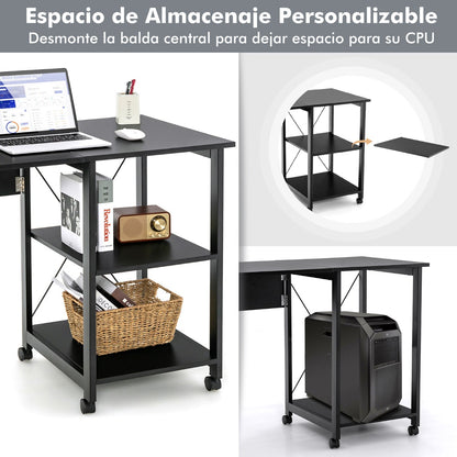 Mesa Escritorio Plegable, Mesa Estudio, Escritorio Pequeño, Mesa de Oficina, con 2 Repisas Ruedas, Compacto, Negro, Costway, 8