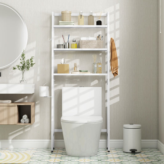 Estanteria Baño, Estante Baño, Mueble sobre inodoro, de 3 Niveles, Estanterias almacenaje, 2 Ganchos, Blanco, Costway, 2