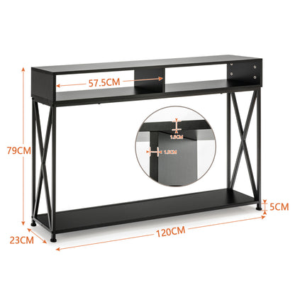 Mesa consola, Mesa recibidor, Mesa salon, con 2 Niveles, con Repisa Abierta, en Acero Mesilla Compacta, Negro, Costway, 3