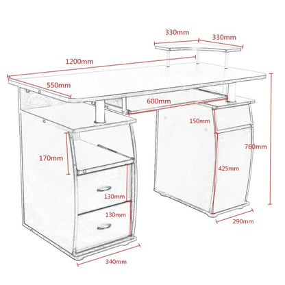 Escritorio con Cajones, Mesa Escritorio, Mesa Ordenador, Mesa Estudio, Mesa de Computadora Ordenador, Negro, Costway, 3