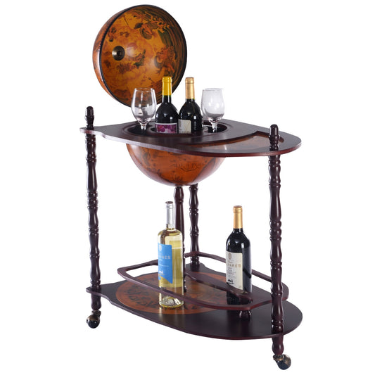 Botellero, Botellero vino, Mesa auxiliar salon, Bar globo con ruedas, Carrito cocina, Mesa de centro, Vintage, Costway, 5