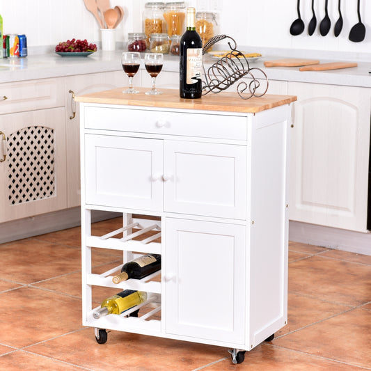 Carrito cocina, Isla de cocina, Carro cocina, con Rueda Cajón, Estantería de Cocina, Vino Armario, Madera, Blanco, Costway, 2