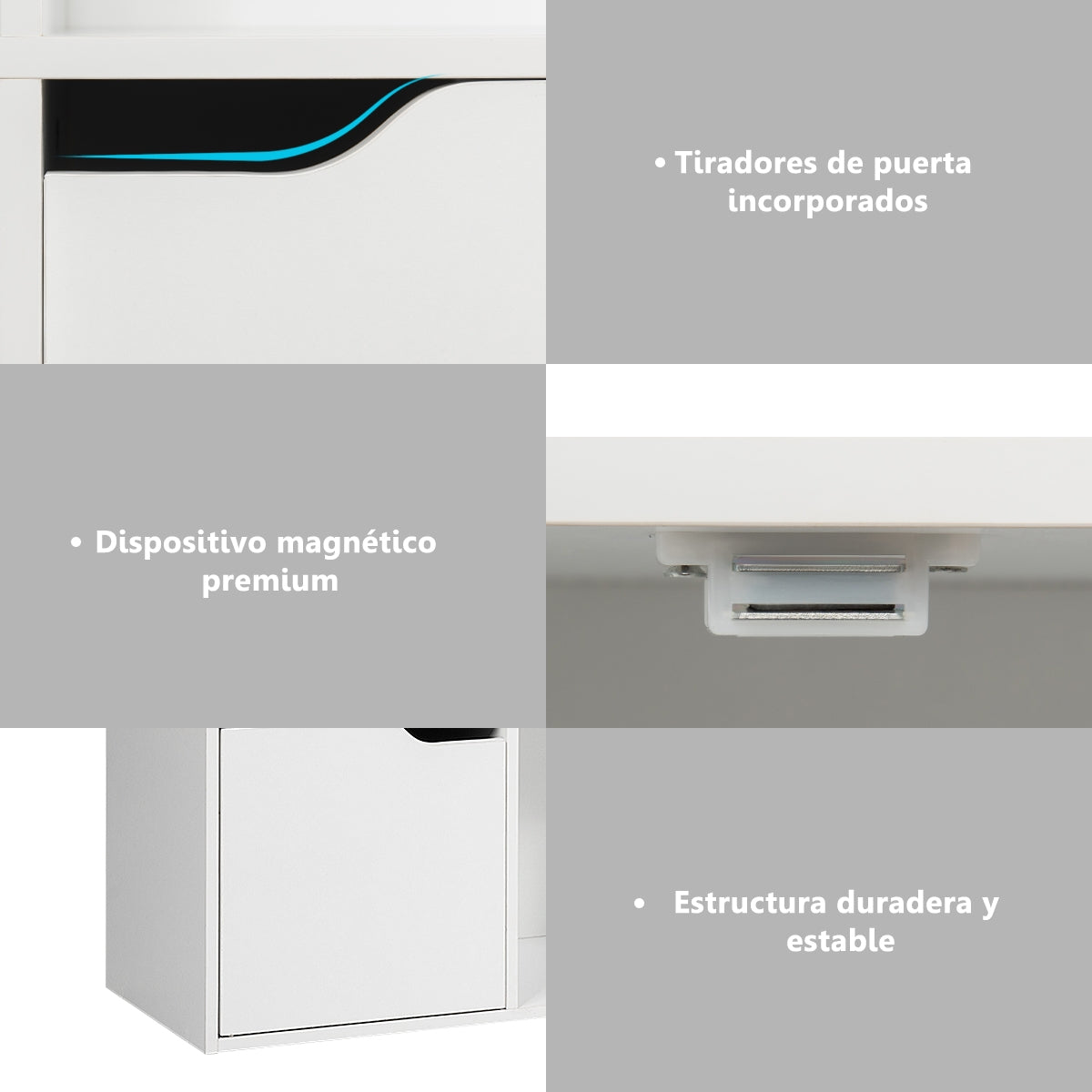 Estanteria salon, Armario oficina, de 6 Cubos y Puertas, Estanteria Libros, con 3 Niveles para Libros Juguetes, Blanco, Costway, 6