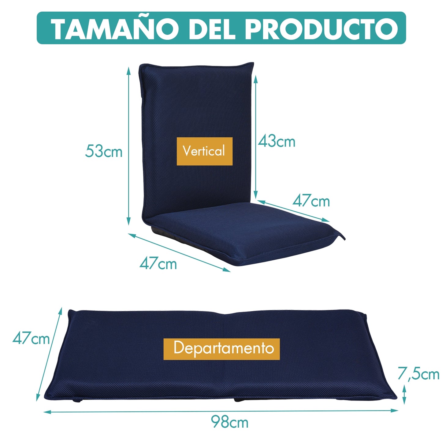 Silla a Ras de Suelo Sillón Reclinable Acolchado Regulable con Soporte Espalda Ideal 98 x 47 x 7,5 cm, Costway, 3