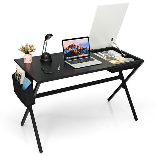 Mesa Escritorio, Mesa Estudio, Mesa de Oficina, Escritorio Pequeño, con Cajón de Cubos, Negro, Costway, 1