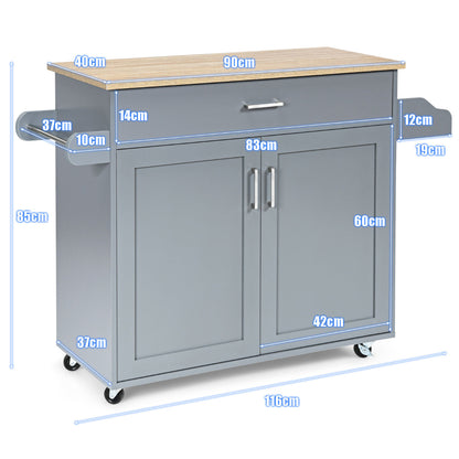 Carrito cocina, Isla de cocina, Carro cocina, con Ruedas de Goma Armario Grande, Repisa Regulable en 3 Posiciones, Gris, Costway, 3