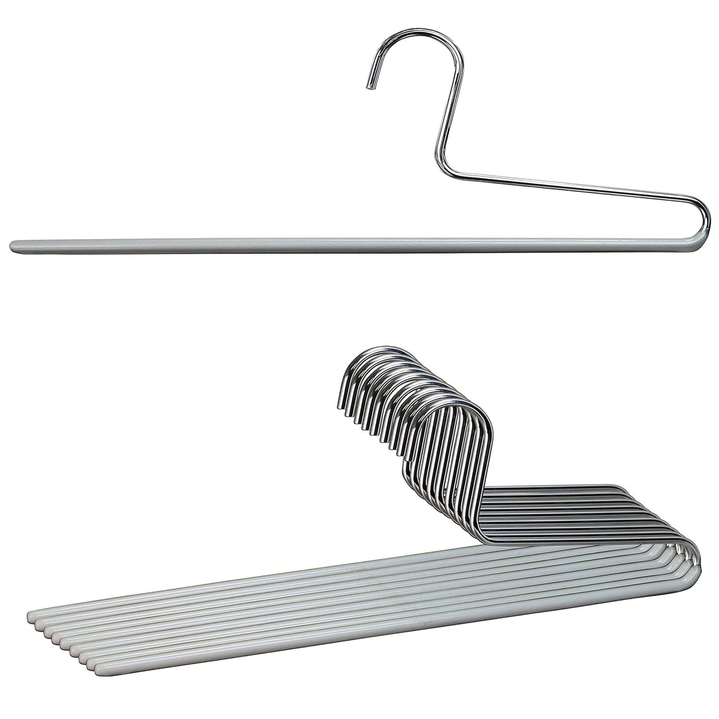 Perchas para Pantalones, 10 piezas, Fabricadas en Alemania, Perchas, ancho 35 cm, Antideslizantes, Color Plata - MAWA KH C