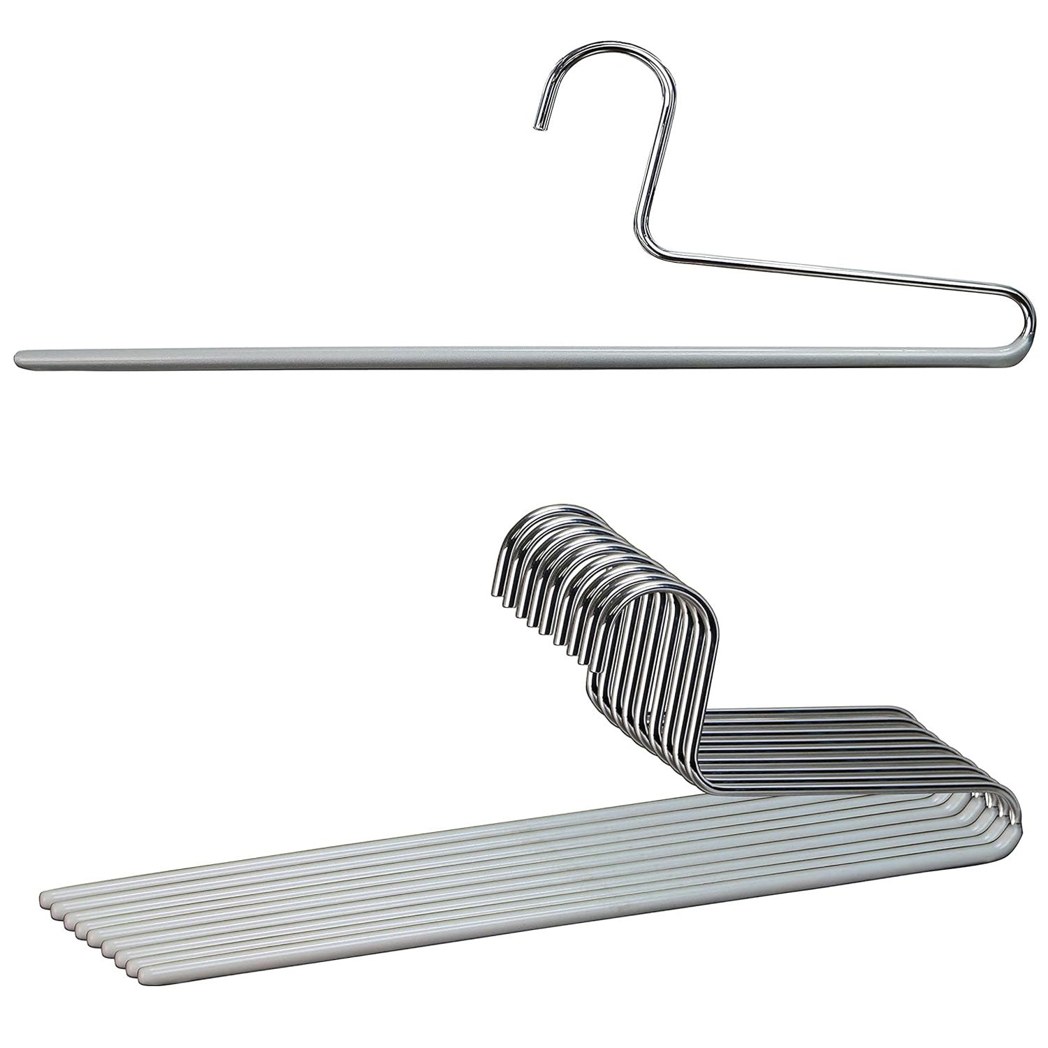 Perchas para Pantalones, 10 piezas, Fabricadas en Alemania, Perchas, ancho 35 cm, Antideslizantes, Color Plata - MAWA KH C