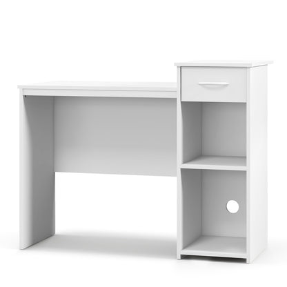 Mesa Estudio, de 110 cm, Escritorio Pequeño, Mesa de Oficina, Escritorio con Cajones, con Estante, Blanco, Costway, 1