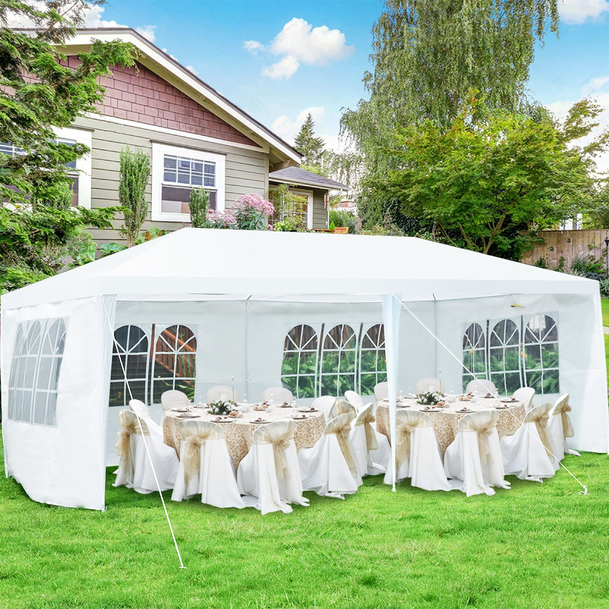 Carpa Plegable, Gazebo, Cenador Plegable, Pergola Plegable, con 4 Cortinas Laterales Removibles, 2 Puertas, Blanco, Costway, 2