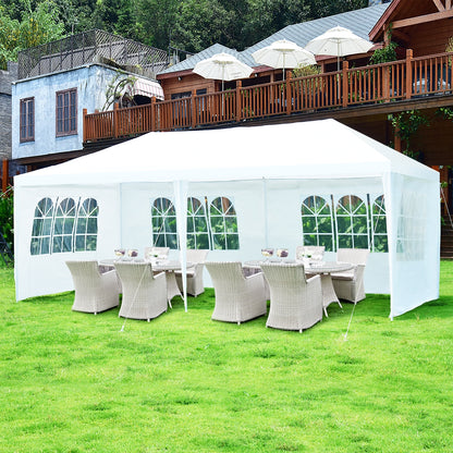 Carpa Plegable, Gazebo, Cenador Plegable, Pergola Plegable, con 4 Cortinas Laterales Removibles, 2 Puertas, Blanco, Costway, 4