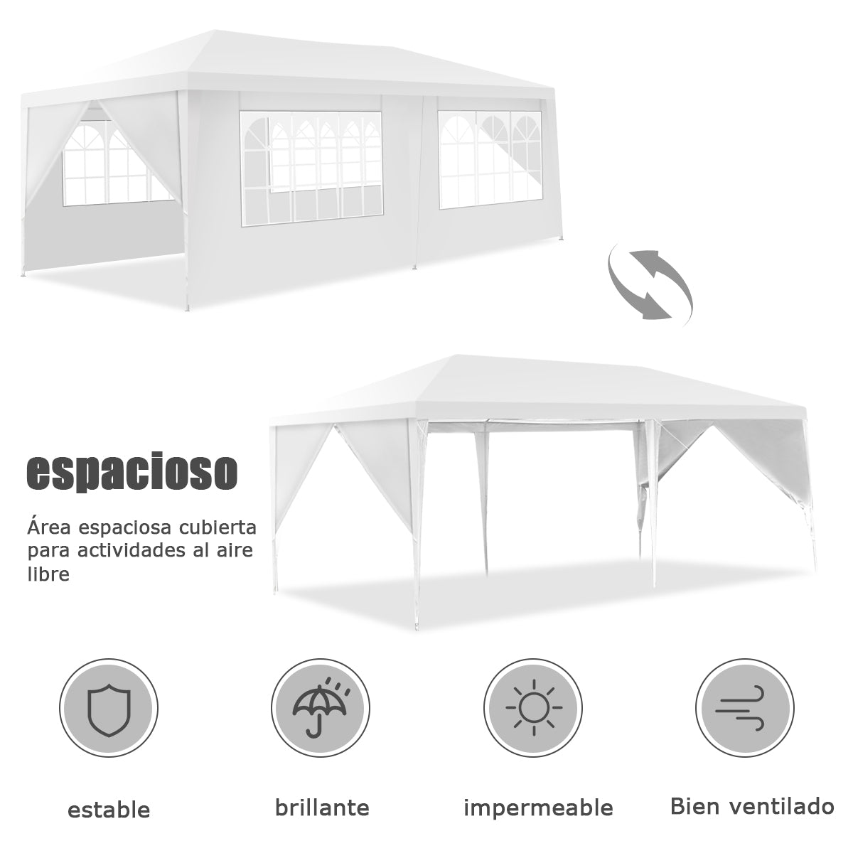 Carpa Plegable, Gazebo, Cenador Plegable, Pergola Plegable, con 4 Cortinas Laterales Removibles, 2 Puertas, Blanco, Costway, 7