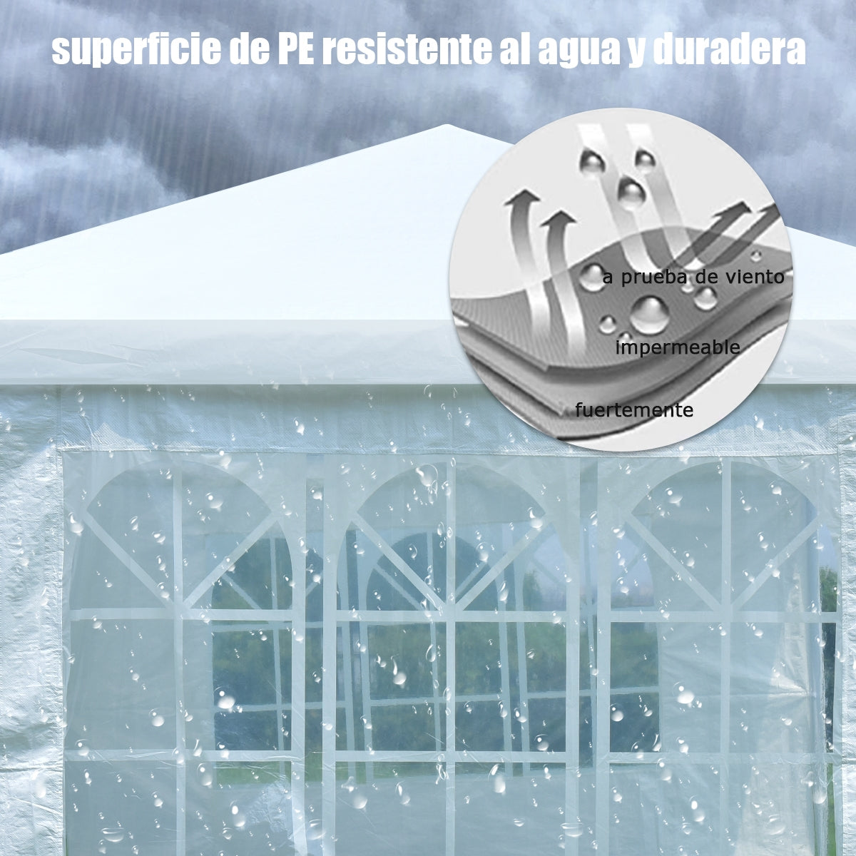 Carpa Plegable, Gazebo, Cenador Plegable, Pergola Plegable, con 4 Cortinas Laterales Removibles, 2 Puertas, Blanco, Costway, 8