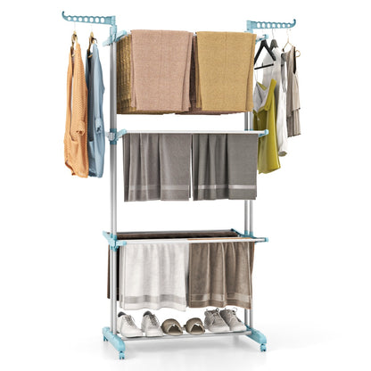 Tendedero Vertical, 4 Niveles, Tendedero de ropa, con Ruedas, Tendedero Plegable, Azul, Costway, 6