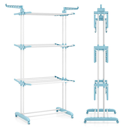 Tendedero Vertical, 4 Niveles, Tendedero de ropa, con Ruedas, Tendedero Plegable, Azul, Costway, 2