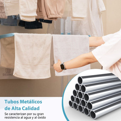 Tendedero Vertical, 4 Niveles, Tendedero de ropa, con Ruedas, Tendedero Plegable, Azul, Costway, 10