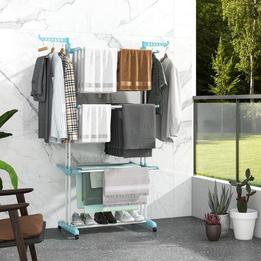 Tendedero, 4 Niveles, Tendedero Vertical, con Ruedas, para Terraza, Tendal Plegable, para Toallas, Zapatos, Costway, 1